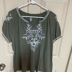 Sonoma Olive Green Embroidered Blouse